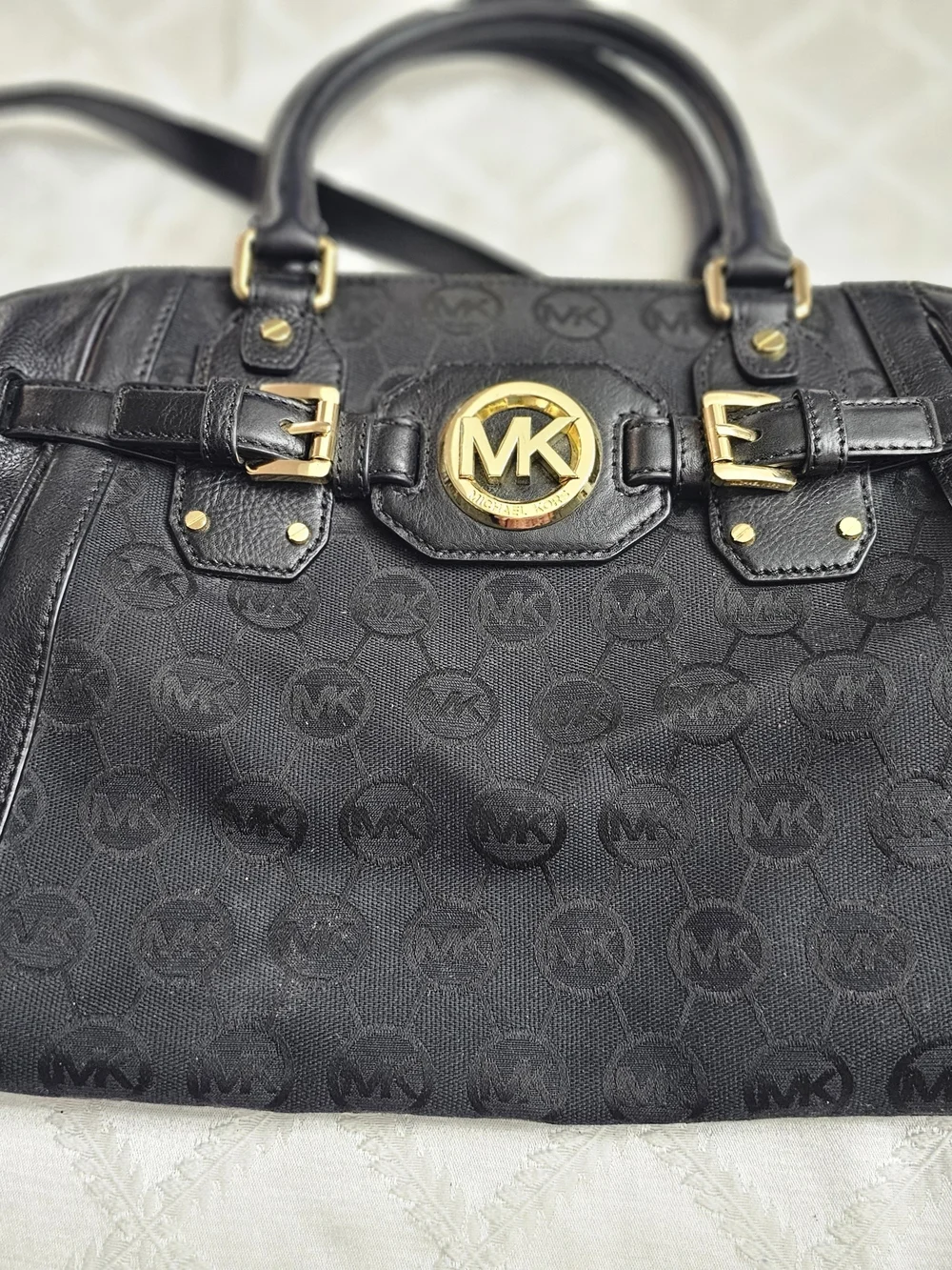 Michael Kors Black Logo Satchel with Gold Hardware